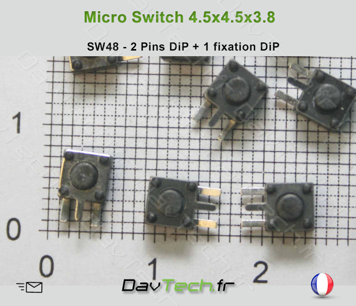 Micro switch 4.5x4.5x3.8mm 3 pins DiP bouton poussoir push