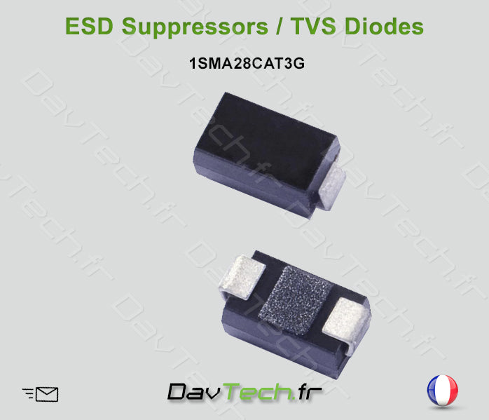 1SMA28CAT3G ESD Suppressors / TVS Diodes 28V 400W Bidirectional