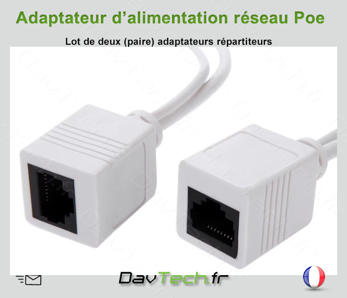 1xPaire : Passive Adaptateur RJ45 alimentation POE 12-48v Ethernet réseaux pour caméras, switch,