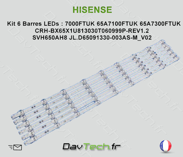 Kit 6 Barres LED rétro-éclairage Hisense 65A7100FTUK 65A7300FTUK A7000