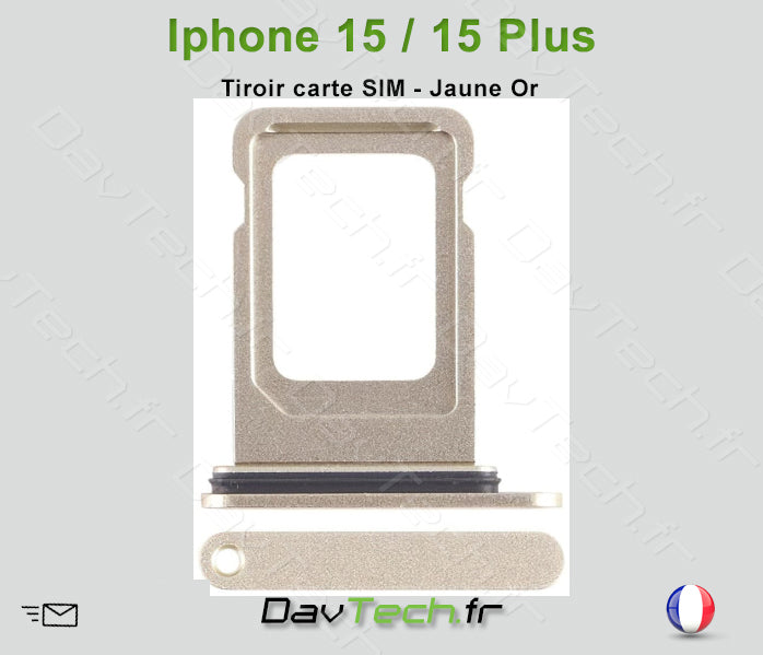 Tiroir carte SIM JAUNE OR pour Apple iPhone 15 / 15 Plus