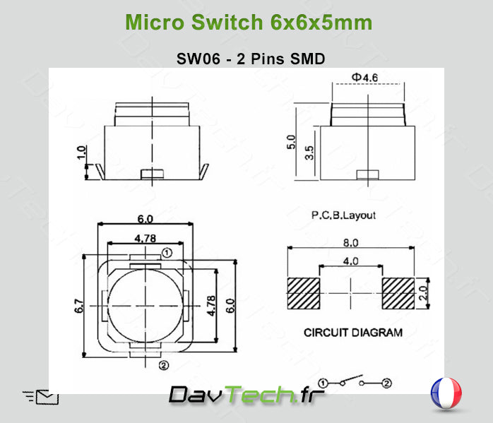 Micro switch 6x6x5mm 2 pins SMD buton poussoir push