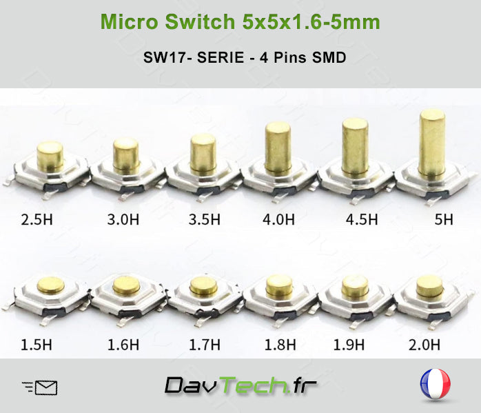 Micro switch 5x5x1.7mm 4 pins SMD buton poussoir push