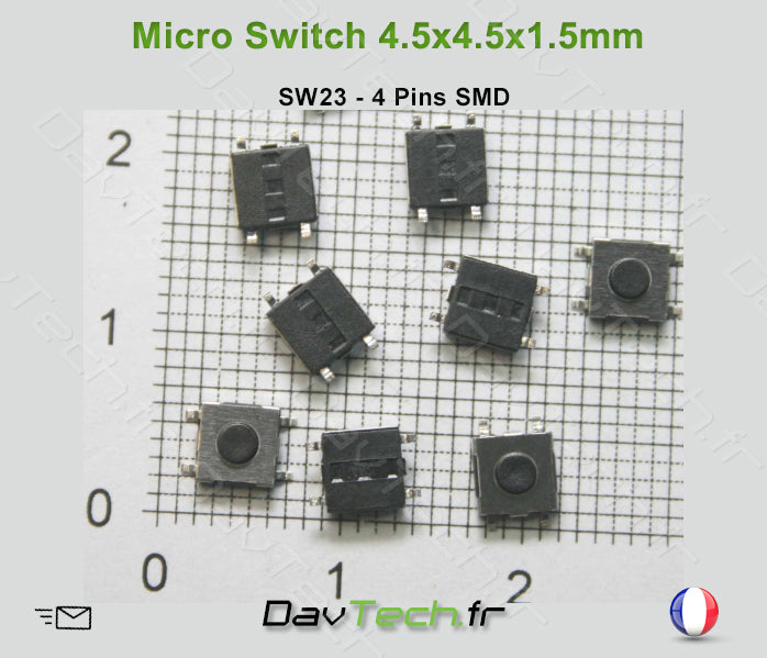 Micro switch 4.5x4.5x1.5mm 4 pins SMD bouton poussoir push