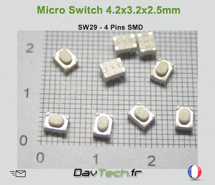 Micro switch 4.2x3.2x2.5mm 4 pins SMD bouton poussoir push