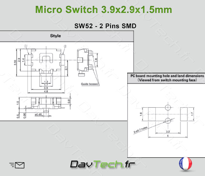 Micro switch 3.9x2.9x1.5mm 2 pins SMD bouton poussoir push Microsoft Surface..autres