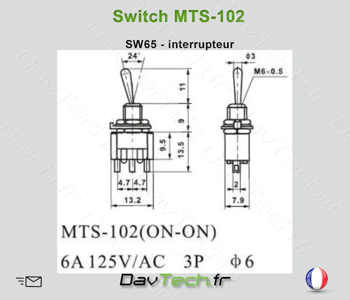 Interrupteur de panneau Switch MTS-102 3 pins SPDT 3A 250VAC