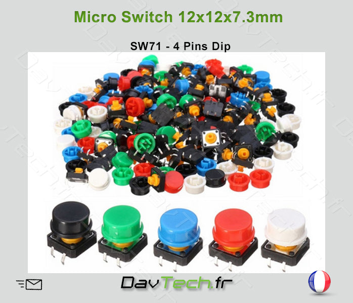 Micro switch 12x12x7.3mm 4 pins DiP bouton poussoir push