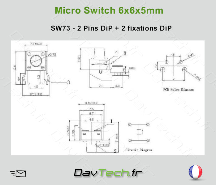Micro switch 6x6x5mm 4 pins DiP buton poussoir push
