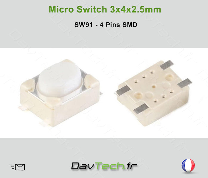 Micro switch 3x4x2.5mm 4 pins SMD buton poussoir push