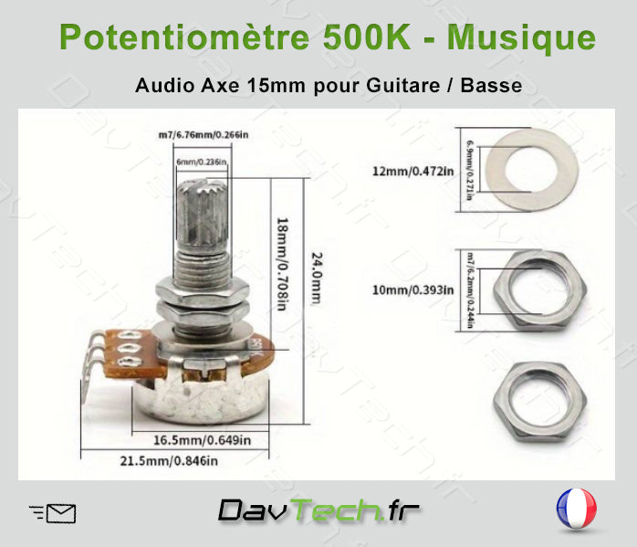 Métrique A500K Potentiomètre Audio Axe Cannelé pour Guitare électrique ou Basse