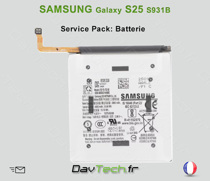 Batterie pour Galaxy S25 (S931B) Service Pack