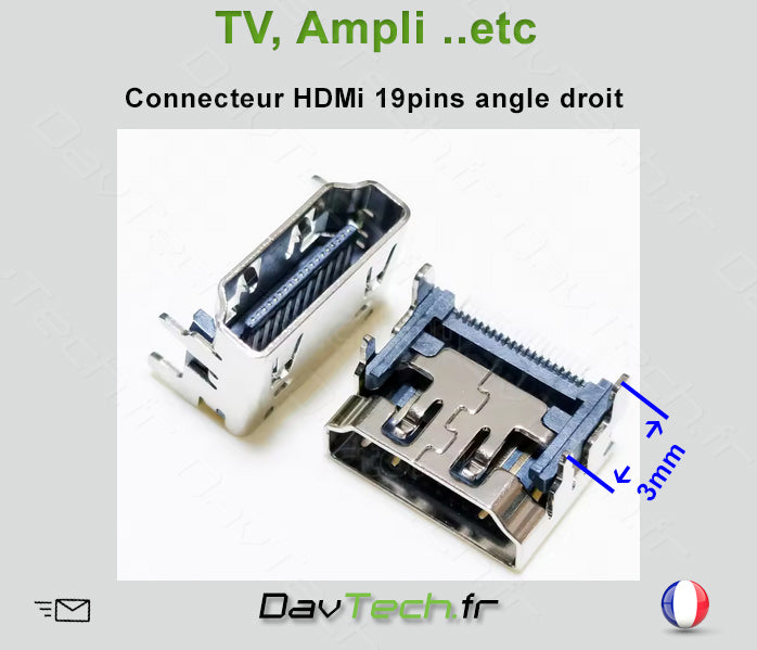 Connecteur prise HDMI 19 pins angle droit pour Téléviseur Amplificateur Box