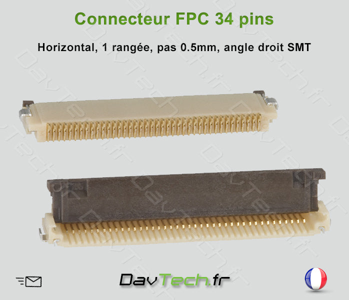 Connecteur FPC 34 Pins, horizontal, pas de 0.5mm SMD angle droit