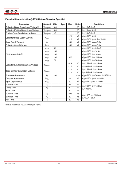 2F SMD transistor MMBT2907 / MMBT2907A / MMBT2907ALT1G SOT-23 PNP