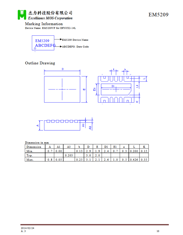 EM5209 Dual Channel, Ultra-Low Resistance Load Switch N-MOSFET