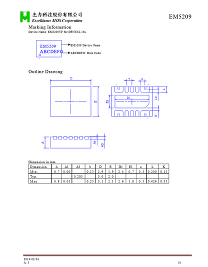 EM5209 Dual Channel, Ultra-Low Resistance Load Switch N-MOSFET