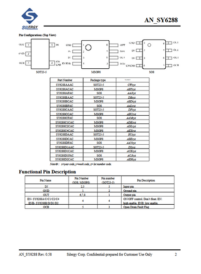 CI Low Loss Power Distribution Switch SY6288C20AAC SY6288C RT4MN sot23-5