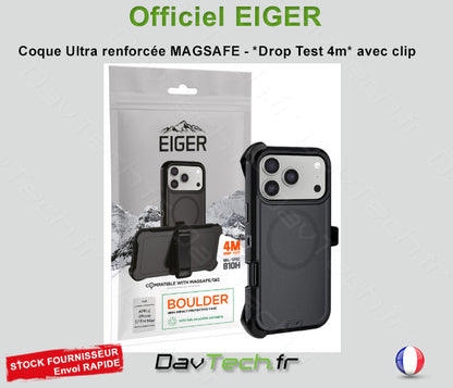 COQUE ULTRA RENFORCÉE MAGSAFE *DROP TEST 4M* AVEC CLIP CEINTURE SECURISÉ POUR APPLE IPHONE 17 PRO MAX - EIGER