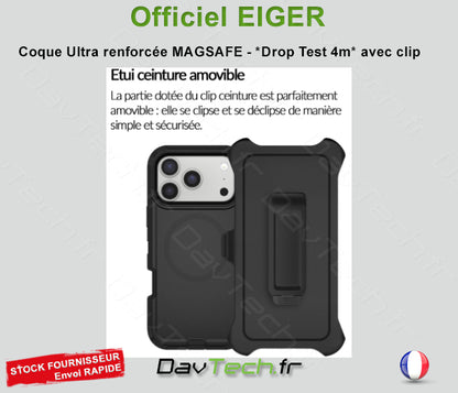 COQUE ULTRA RENFORCÉE MAGSAFE *DROP TEST 4M* AVEC CLIP CEINTURE SECURISÉ POUR APPLE IPHONE 17 PRO MAX - EIGER