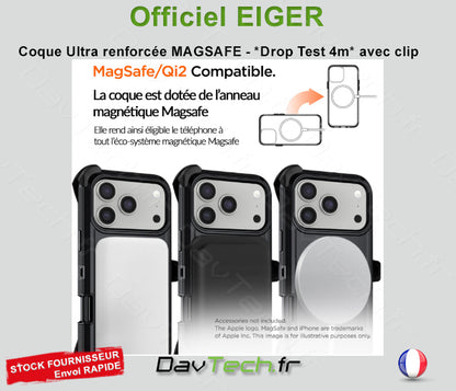 COQUE ULTRA RENFORCÉE MAGSAFE *DROP TEST 4M* AVEC CLIP CEINTURE SECURISÉ POUR APPLE IPHONE 17 PRO MAX - EIGER