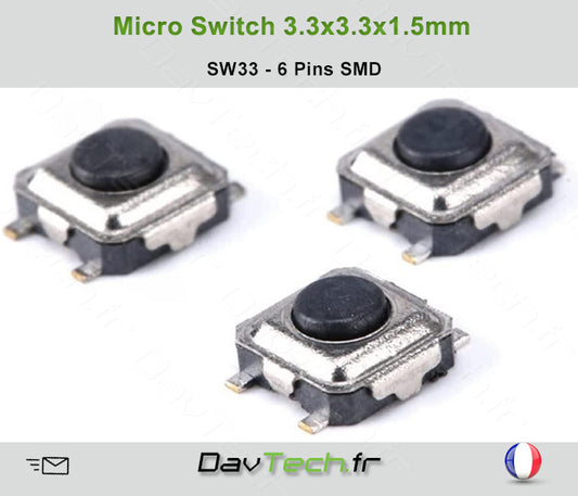 Micro switch 3x3x1.5mm 5 pins SMD buton poussoir push