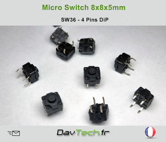 Micro switch 8x8x5mm 4 pins DiP buton poussoir push