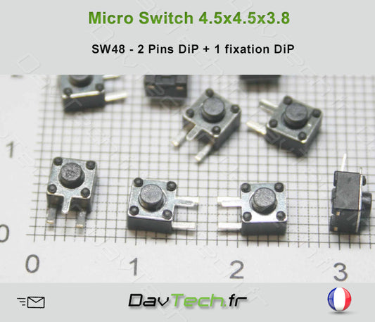 Micro switch 4.5x4.5x3.8mm 3 pins DiP bouton poussoir push