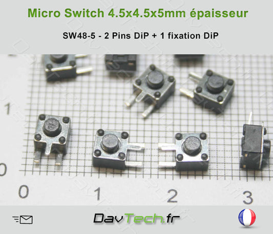Micro switch 4.5x4.5x5mm 3 pins DiP bouton poussoir push