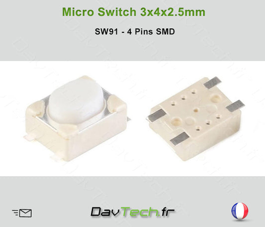 Micro switch 3x4x2.5mm 4 pins SMD buton poussoir push