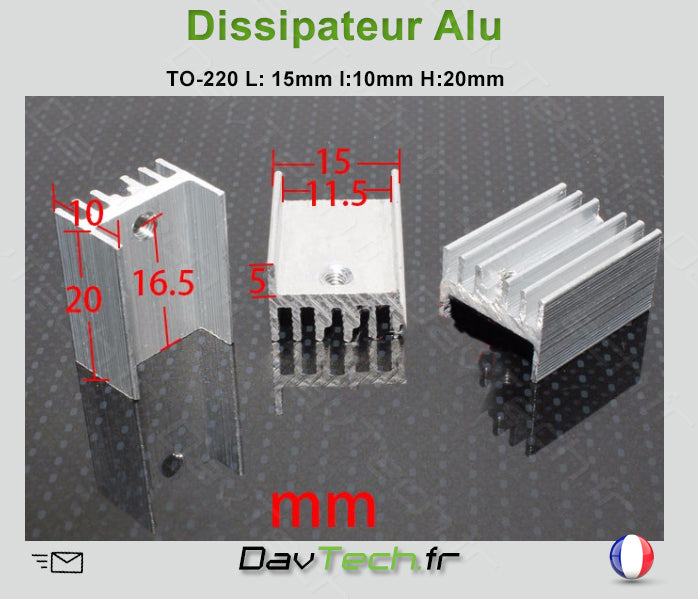 Dissipateur Aluminium TO-220 L:15 x l:10 x H:20mm