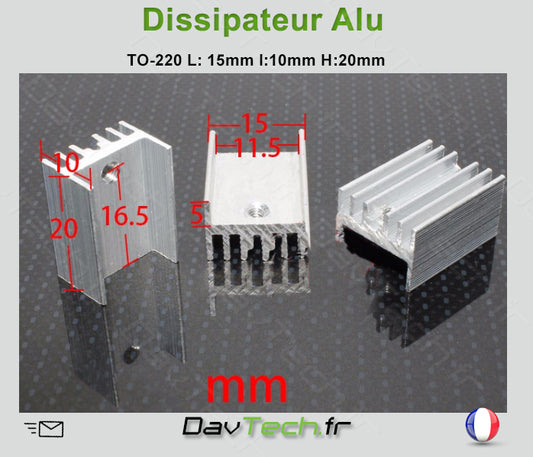 Dissipateur Aluminium TO-220 L:15 x l:10 x H:20mm
