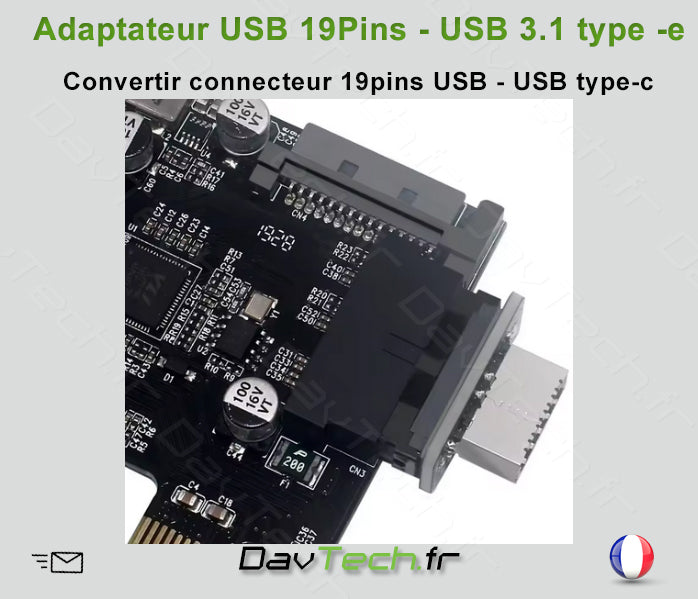Adaptateur USB 19 Pins carte mère USB 3.1 Type -e pour connecteur Type-c