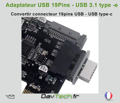 Adaptateur USB 19 Pins carte mère USB 3.1 Type -e pour connecteur Type-c