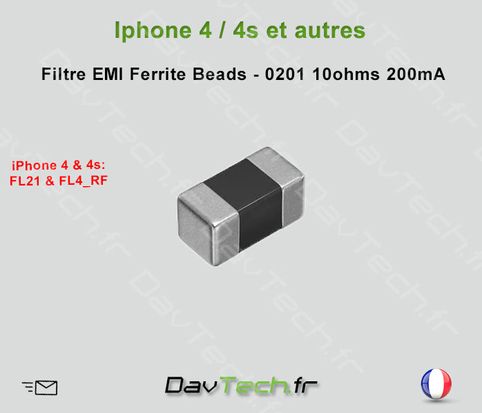 Filtre EMI 0201 10ohms 200mA Perles de ferrite pour iPhone 4..5..etc et autres