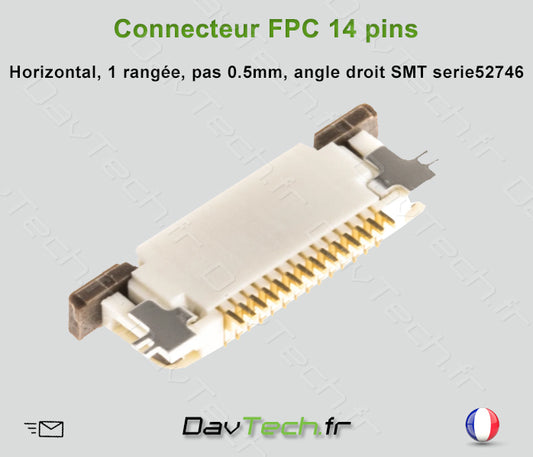 Connecteur FPC 14 Pins, horizontal, pas de 0.5mm, SMD serie  52746