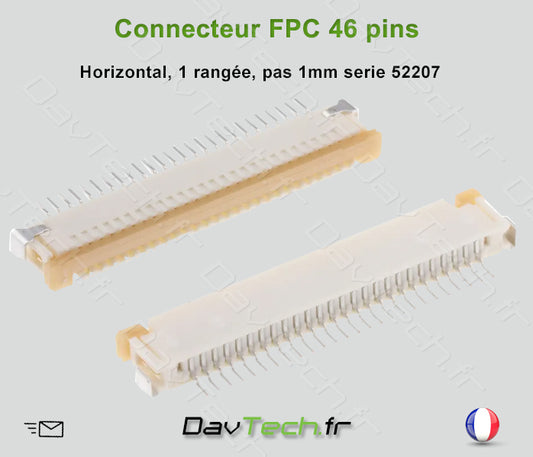 Connecteur FPC 26 Pins, horizontal, pas de 1mm, SMD serie 52207