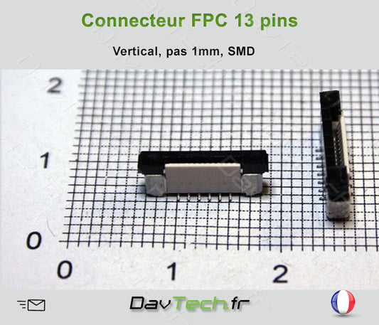 Connecteur FPC 13 Pins, vertical, pas de 1mm, SMD