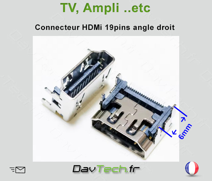 Connecteur prise HDMI 19 pins angle droit 6mm pour Téléviseur Amplificateur Box