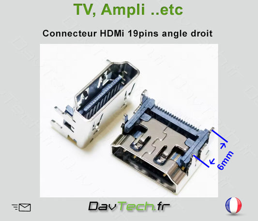 Connecteur prise HDMI 19 pins angle droit 6mm pour Téléviseur Amplificateur Box