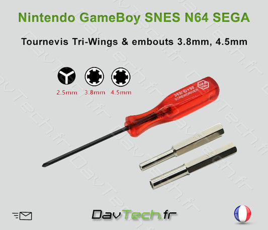 Kit tournevis Tri-Wing et embout spécifique 3.8mm et 4.5 mm Nintendo GB N64 SNES SEGA..